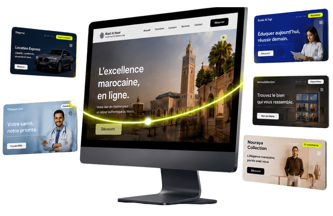 Apercu des sites web crees par Digy : clinique, location de voiture, ecole, immobilier et e-commerce