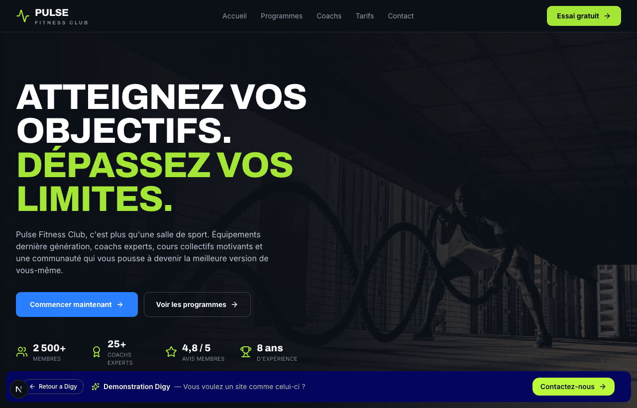 Aperçu du site Pulse Fitness Club